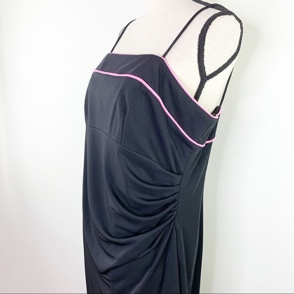 Betsey and Adam Vintage Black Spaghetti Strap Cocktail Dress w/Pink Piping  16W - Picture 5 of 12
